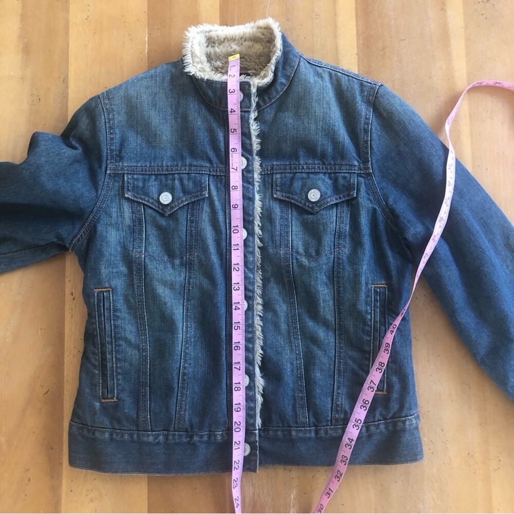 Vintage y2k 2000s Denim Jean Jacket Small Shearling Lined Faux Fur Hollister GAP - Picture 13 of 16